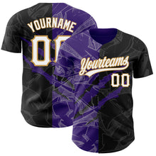 Load image into Gallery viewer, Custom Graffiti Pattern Black Purple-Old Gold 3D Scratch Authentic Baseball Jersey