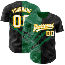 Load image into Gallery viewer, Custom Graffiti Pattern Black Kelly Green-Gold 3D Scratch Authentic Baseball Jersey