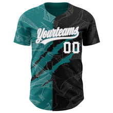 Load image into Gallery viewer, Custom Graffiti Pattern Black Teal-Gray 3D Scratch Authentic Baseball Jersey