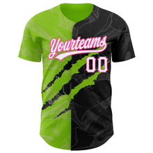 Load image into Gallery viewer, Custom Graffiti Pattern Black Neon Green-Pink 3D Scratch Authentic Baseball Jersey