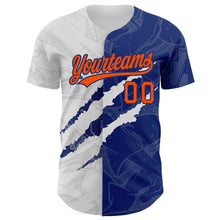 Load image into Gallery viewer, Custom Graffiti Pattern Orange-Royal 3D Scratch Authentic Baseball Jersey