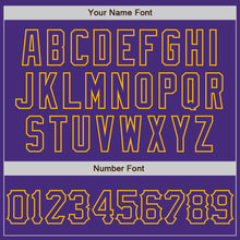 Load image into Gallery viewer, Custom Graffiti Pattern Purple-Gold 3D Scratch Authentic Baseball Jersey