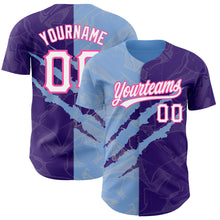 Load image into Gallery viewer, Custom Graffiti Pattern Purple Light Blue-Pink 3D Scratch Authentic Baseball Jersey