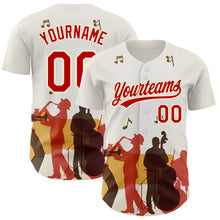 Load image into Gallery viewer, Custom White Red-Cream 3D Pattern Design International Jazz Day Authentic Baseball Jersey