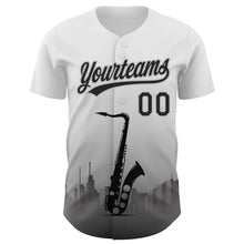 Load image into Gallery viewer, Custom White Black-Gray 3D Pattern Design City Of Jazz Music Authentic Baseball Jersey