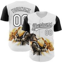 Load image into Gallery viewer, Custom White Black 3D Pattern Design International Jazz Day Authentic Baseball Jersey