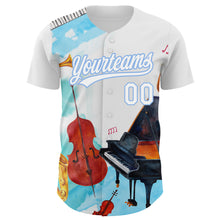 Load image into Gallery viewer, Custom White Light Blue 3D Pattern Design Music Festival Authentic Baseball Jersey