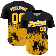 Load image into Gallery viewer, Custom Black Gold-White 3D Pattern Design Abstract Splash Grunge Art Authentic Baseball Jersey