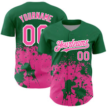 Load image into Gallery viewer, Custom Kelly Green Pink-White 3D Pattern Design Abstract Splash Grunge Art Authentic Baseball Jersey
