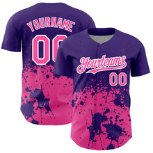 Load image into Gallery viewer, Custom Purple Pink-White 3D Pattern Design Abstract Splash Grunge Art Authentic Baseball Jersey