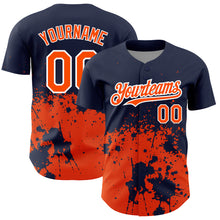 Load image into Gallery viewer, Custom Navy Orange-White 3D Pattern Design Abstract Splash Grunge Art Authentic Baseball Jersey
