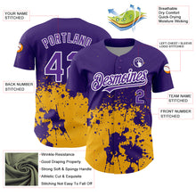 Load image into Gallery viewer, Custom Purple Gold-White 3D Pattern Design Abstract Splash Grunge Art Authentic Baseball Jersey