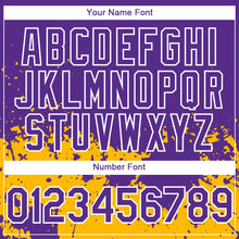 Load image into Gallery viewer, Custom Purple Gold-White 3D Pattern Design Abstract Splash Grunge Art Authentic Baseball Jersey