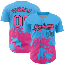 Load image into Gallery viewer, Custom Sky Blue Pink-Black 3D Pattern Design Abstract Splash Grunge Art Authentic Baseball Jersey
