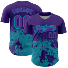 Load image into Gallery viewer, Custom Purple Teal 3D Pattern Design Abstract Splash Grunge Art Authentic Baseball Jersey