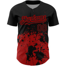 Load image into Gallery viewer, Custom Black Red 3D Pattern Design Abstract Splash Grunge Art Authentic Baseball Jersey