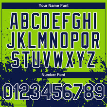 Load image into Gallery viewer, Custom Neon Green Navy-White 3D Pattern Design Abstract Splash Grunge Art Authentic Baseball Jersey