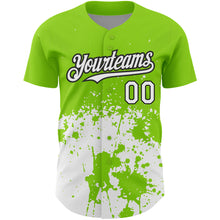 Load image into Gallery viewer, Custom Neon Green White-Black 3D Pattern Design Abstract Splash Grunge Art Authentic Baseball Jersey