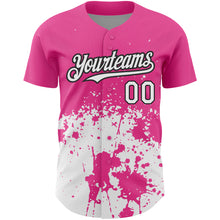 Load image into Gallery viewer, Custom Pink White-Black 3D Pattern Design Abstract Splash Grunge Art Authentic Baseball Jersey