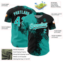 Load image into Gallery viewer, Custom Black Aqua-White 3D Pattern Design Abstract Brush Stroke Authentic Baseball Jersey