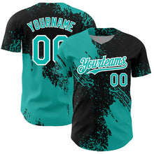 Load image into Gallery viewer, Custom Black Aqua-White 3D Pattern Design Abstract Brush Stroke Authentic Baseball Jersey
