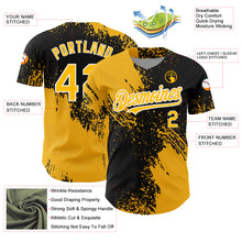 Load image into Gallery viewer, Custom Black Gold-White 3D Pattern Design Abstract Brush Stroke Authentic Baseball Jersey
