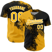 Load image into Gallery viewer, Custom Black Gold-White 3D Pattern Design Abstract Brush Stroke Authentic Baseball Jersey