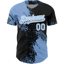 Load image into Gallery viewer, Custom Black Light Blue-White 3D Pattern Design Abstract Brush Stroke Authentic Baseball Jersey