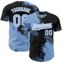 Load image into Gallery viewer, Custom Black Light Blue-White 3D Pattern Design Abstract Brush Stroke Authentic Baseball Jersey