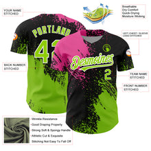 Load image into Gallery viewer, Custom Black Neon Green-Pink 3D Pattern Design Abstract Brush Stroke Authentic Baseball Jersey