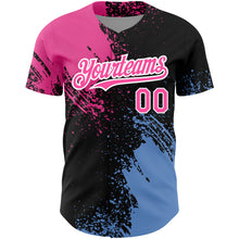 Load image into Gallery viewer, Custom Black Pink-Light Blue 3D Pattern Design Abstract Brush Stroke Authentic Baseball Jersey