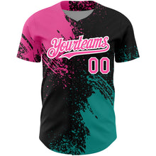 Load image into Gallery viewer, Custom Black Pink-Teal 3D Pattern Design Abstract Brush Stroke Authentic Baseball Jersey