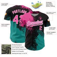 Load image into Gallery viewer, Custom Black Pink-Teal 3D Pattern Design Abstract Brush Stroke Authentic Baseball Jersey