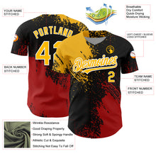 Load image into Gallery viewer, Custom Black Gold-Red 3D Pattern Design Abstract Brush Stroke Authentic Baseball Jersey