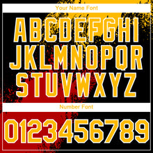 Load image into Gallery viewer, Custom Black Gold-Red 3D Pattern Design Abstract Brush Stroke Authentic Baseball Jersey