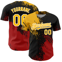Load image into Gallery viewer, Custom Black Gold-Red 3D Pattern Design Abstract Brush Stroke Authentic Baseball Jersey