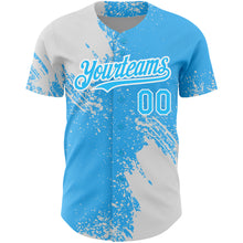 Load image into Gallery viewer, Custom Sky Blue White 3D Pattern Design Abstract Brush Stroke Authentic Baseball Jersey