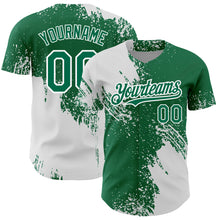 Load image into Gallery viewer, Custom Kelly Green White 3D Pattern Design Abstract Brush Stroke Authentic Baseball Jersey