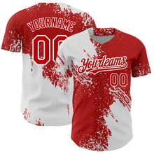 Load image into Gallery viewer, Custom Red White 3D Pattern Design Abstract Brush Stroke Authentic Baseball Jersey