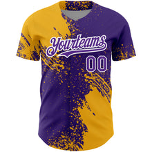 Load image into Gallery viewer, Custom Purple Gold-White 3D Pattern Design Abstract Brush Stroke Authentic Baseball Jersey