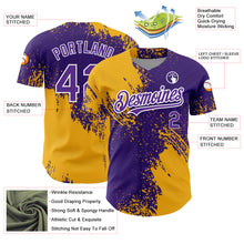 Load image into Gallery viewer, Custom Purple Gold-White 3D Pattern Design Abstract Brush Stroke Authentic Baseball Jersey