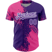 Load image into Gallery viewer, Custom Purple Pink-White 3D Pattern Design Abstract Brush Stroke Authentic Baseball Jersey