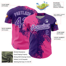 Load image into Gallery viewer, Custom Purple Pink-White 3D Pattern Design Abstract Brush Stroke Authentic Baseball Jersey