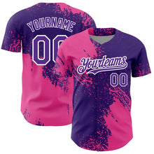 Load image into Gallery viewer, Custom Purple Pink-White 3D Pattern Design Abstract Brush Stroke Authentic Baseball Jersey