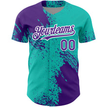 Load image into Gallery viewer, Custom Aqua Purple-White 3D Pattern Design Abstract Brush Stroke Authentic Baseball Jersey