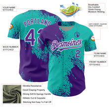 Load image into Gallery viewer, Custom Aqua Purple-White 3D Pattern Design Abstract Brush Stroke Authentic Baseball Jersey