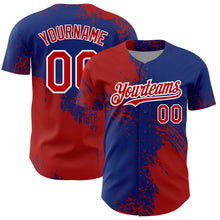 Load image into Gallery viewer, Custom Royal Red-White 3D Pattern Design Abstract Brush Stroke Authentic Baseball Jersey