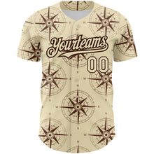 Load image into Gallery viewer, Custom Cream Brown 3D Pattern Design Navigation Compass Authentic Baseball Jersey