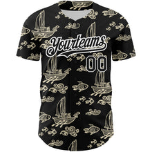 Load image into Gallery viewer, Custom Black White 3D Pattern Design Boats And Fish Authentic Baseball Jersey