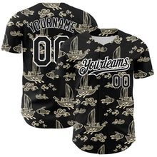 Load image into Gallery viewer, Custom Black White 3D Pattern Design Boats And Fish Authentic Baseball Jersey